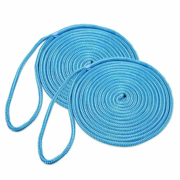 Dc Cargo 3/8in X 15' Double-Braided Nylon Dock Line, Blue, 2PK 3815MRU-2